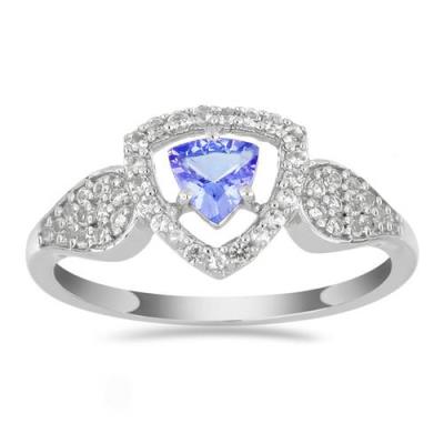 BUY STERLING SILVER NATURAL TANZANITE GEMSTONE  HALO UNIQUE RING